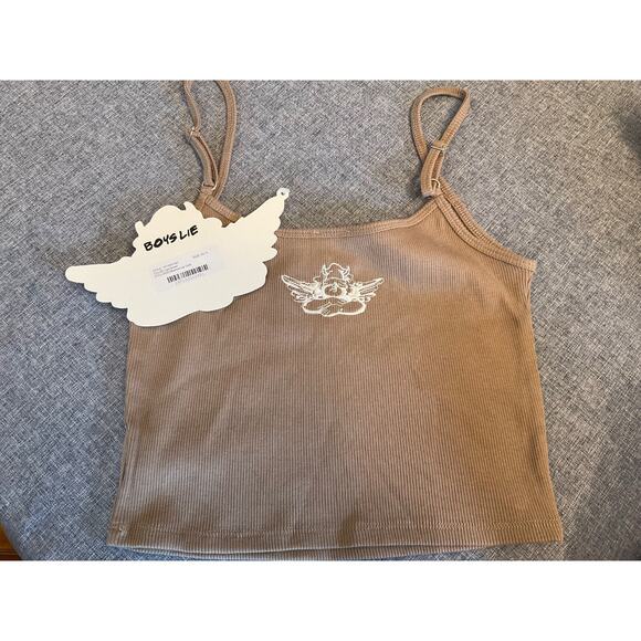 BOYS LIE FROM REVOLVE "FIX YOUR PAIN" RHINESTONE TANK LIGHT BROWN XS/S $65 MSRP - Picture 6 of 7